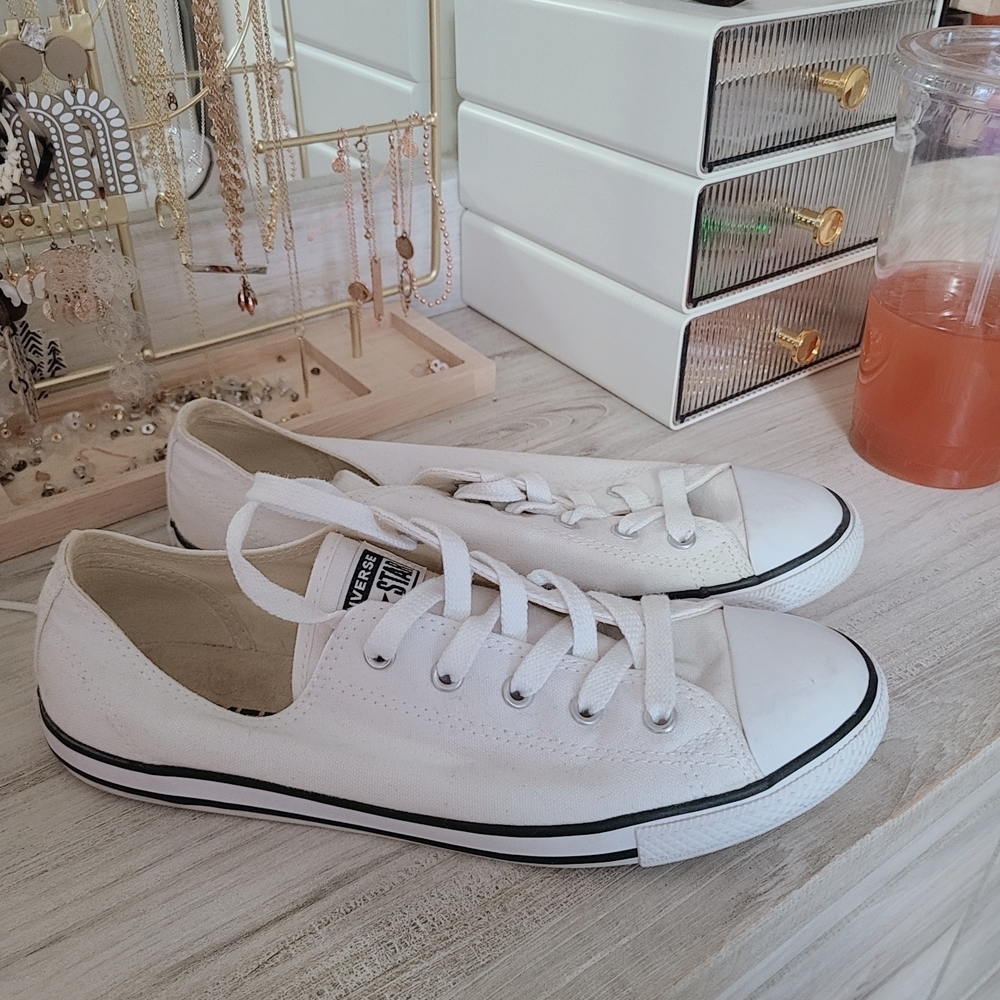 Converse White Low Top Canvas Sneakers with Black Trim